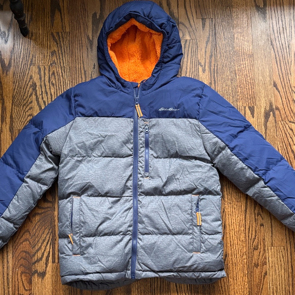 Eddie Bauer Boys Navy and Gray Down Puffer Jacket